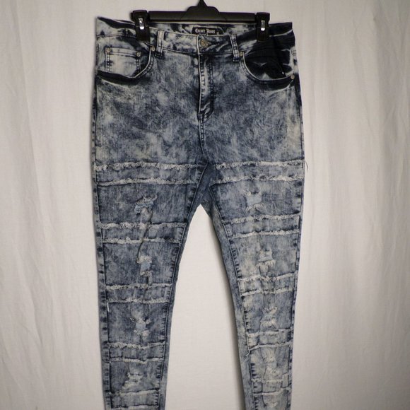 Encore Jeans USA Size XL Grey Acid Wash Skinny Jeans Fray Distressed Leg - Picture 1 of 15